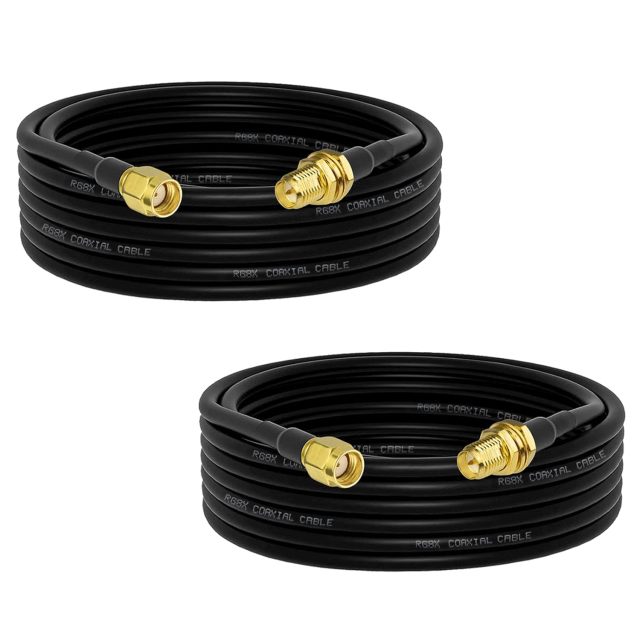 Superbat WiFi Antenna Extension Cable (2-Pack) RP-SMA Male to RP-SMA Female Bulkhead Mount RG8X Cable 10ft for WiFi Router Security Camera Wireless Network Card Adapter (Not for TV)