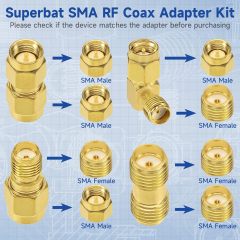 Superbat Adapter Kit - 4Pcs SMA Male Female RF Coaxial Connector for 50 Ohm Antenna, Radio, WiFi, FPV, SDR etc.