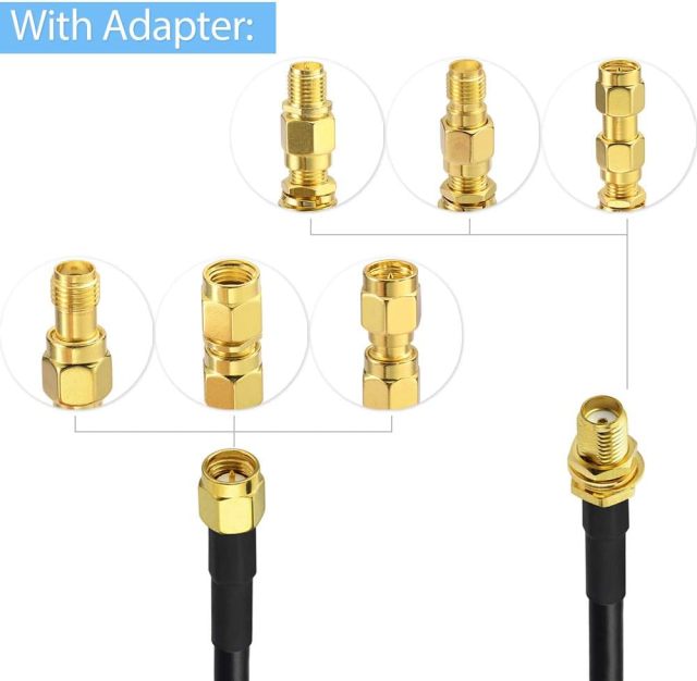 Superbat SMA Male to SMA Female Bulkhead RF Coaxial Cable 15ft RG58 Coax Cable + 5pcs SMA to SMA/RPSMA Adapter Kit for SDR FPV Antenna Ham Radio 3G 4G 5G LTE ADS-B WiFi GPS Wireless Adapter etc.