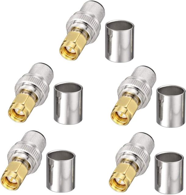 SUPERBAT SMA Connectors Kit SMA Male Crimp Solder Connector Kit Attachment for LMR-400 RG8 RG8/U RG213 Belden-9913 SMA Extension Cable 5-Pack