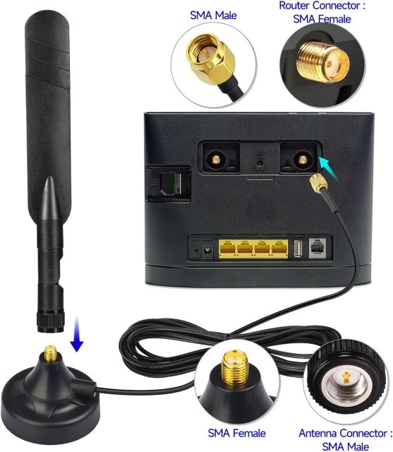 SUPERBAT WiFi Antenna Magnetic Base with 10ft SMA Male Antenna Extension Cable for WiFi Antenna,4G LTE Antenna Network Antennas,Router etc