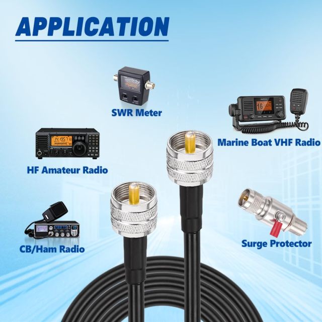 Superbat RG8x Coaxial Cable 10ft PL259 Jumper Cable CB Coax Cable 50 ohm Low Loss for Position Coaxial Switch Ham Radio Antenna Analyzer Dummy Load SWR Meter