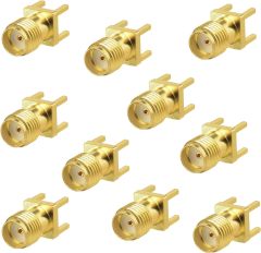 wlaniot 10pcs SMA Female PCB Panel Edge Mount Connector Straight Solder RF Coaxial Adapter Vertical Thru Hole Goldplated