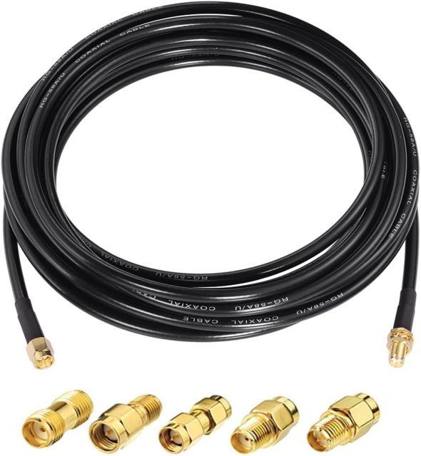 Superbat SMA Male to SMA Female Bulkhead RF Coaxial Cable 15ft RG58 Coax Cable + 5pcs SMA to SMA/RPSMA Adapter Kit for SDR FPV Antenna Ham Radio 3G 4G 5G LTE ADS-B WiFi GPS Wireless Adapter etc.