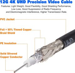 Superbat Flexible SDI Cable 3G/6G/12G SDI Cable 6ft BNC Cable Belden 4855R Cable Support 4K/8K SDI Camera 6K Video, for RED Komodo and V-Raptor Precision BNC Video Cable