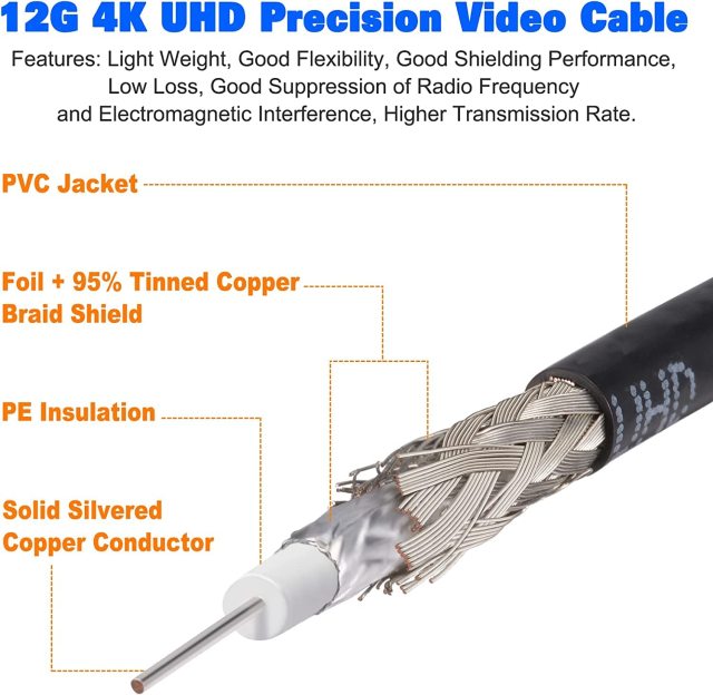 Superbat Flexible SDI Cable 3G/6G/12G SDI Cable 6ft BNC Cable Belden 4855R Cable Support 4K/8K SDI Camera 6K Video, for RED Komodo and V-Raptor Precision BNC Video Cable