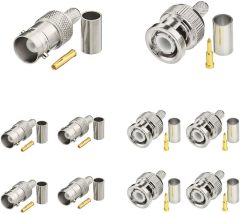 SUPERBAT BNC Crimp Connectors Kit BNC Male + BNC Female Crimp Solder Attachment Connector Kit for RG58 RG303 RG223 RG142 RG400 LMR195 Low Loss Coax Cable(10 Pack in Total)