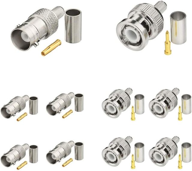SUPERBAT BNC Crimp Connectors Kit BNC Male + BNC Female Crimp Solder Attachment Connector Kit for RG58 RG303 RG223 RG142 RG400 LMR195 Low Loss Coax Cable(10 Pack in Total)