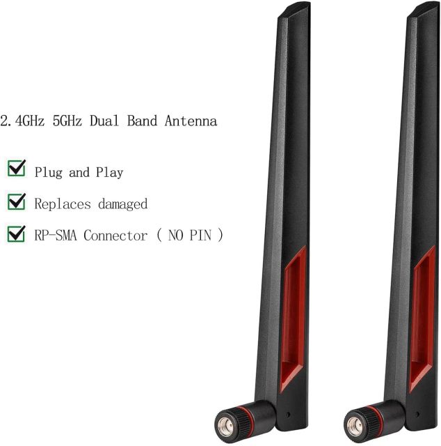 SUPERBAT 8dBi WiFi Antenna 2.4GHz 5GHz 5.8GHz Dual Band RPSMA Antenna + 15CM U.fl/IPEX to RP-SMA Pigtail for Mini PCIe Card Wireless Routers, PC Desktop, Repeater, FPV UAV Drone 2pcs