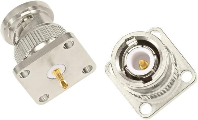 Superbat BNC Connector BNC Male Connector 4 Hole Flange Mount Panel with Solder Cup Straight RF Coax Connector 5pcs