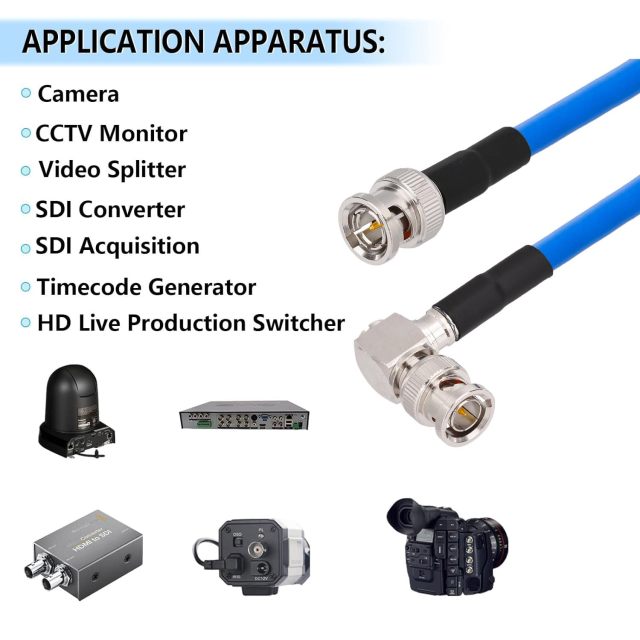 Superbat 6G/12G SDI Cable 75 Ohm Short BNC Cable 10ft BNC Male to Right Angle BNC Male Belden 1694A Video Cable for HD Cameras CCTV Monitor SDI Video Equipment Supports HD-SDI/3G-SDI/4K/8K