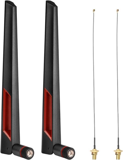 SUPERBAT 8dBi WiFi Antenna 2.4GHz 5GHz 5.8GHz Dual Band RPSMA Antenna + 15CM U.fl/IPEX to RP-SMA Pigtail for Mini PCIe Card Wireless Routers, PC Desktop, Repeater, FPV UAV Drone 2pcs