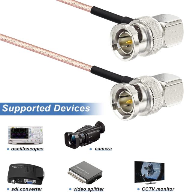 Superbat 3G HD SDI Cable 6ft BNC Cable 75 Ohm BNC Male to Male Right Angle Connector SDI Video Cable for Cameras and Video Equipment, HD-SDI/3G-SDI SDI to HDMI Converter etc.