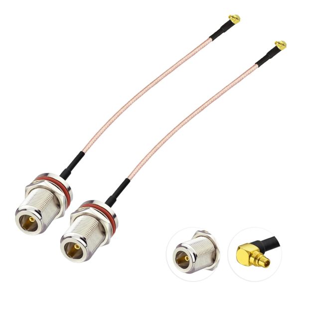 Superbat MMCX Male Right Angle to N Female Connector,6inch RG316 Coaxial Cable 2Pcs for RF Applications,SDR Radios,Instrumentation etc