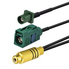 Superbat Fakra to RCA Splitter Cable, RCA Female to Green Fakra E Female and Male Basket RF Pigtail 6" for Aftermarket Radio Rear View Camera etc.