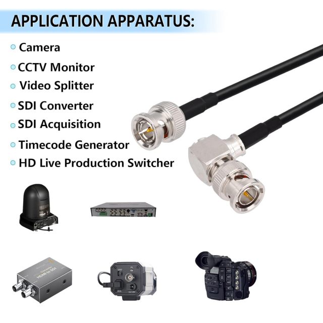 Superbat 3G 6G SDI Cable 3ft,BNC Male to Right Angle BNC Male 75 Ohm BNC Video Cable,Thin & Short Belden 1855A Coaxial Cable（2-Pack for HD Camera CCTV Monitor Video Switcher SDI Splitter etc