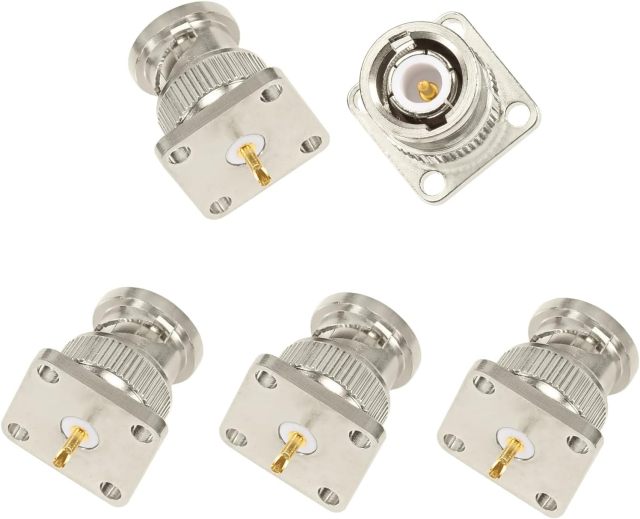 Superbat BNC Connector BNC Male Connector 4 Hole Flange Mount Panel with Solder Cup Straight RF Coax Connector 5pcs