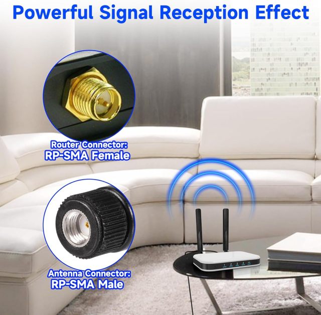 Superbat WiFi Antenna RP-SMA Male WiFi Antenna 2.4GHz 5GHz 5.8GHz Dual Band Antenna for PC PCI-E WiFi Network Card USB Adapter Router IP Camera Monitor etc. 2-Pack