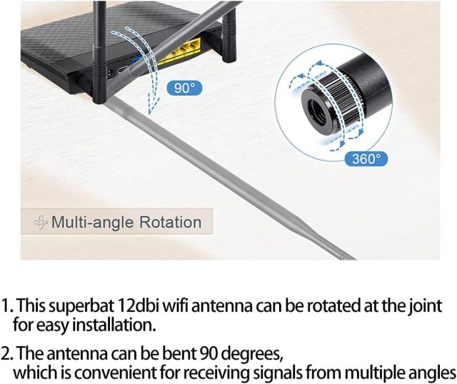 Superbat High Gain WiFi Antenna 8dBi 2.4GHz 5.8GHz Dual Band WiFi Antenna RP-SMA Antenna for Wireless Network Card WiFi Router Camera etc. 1-Pack