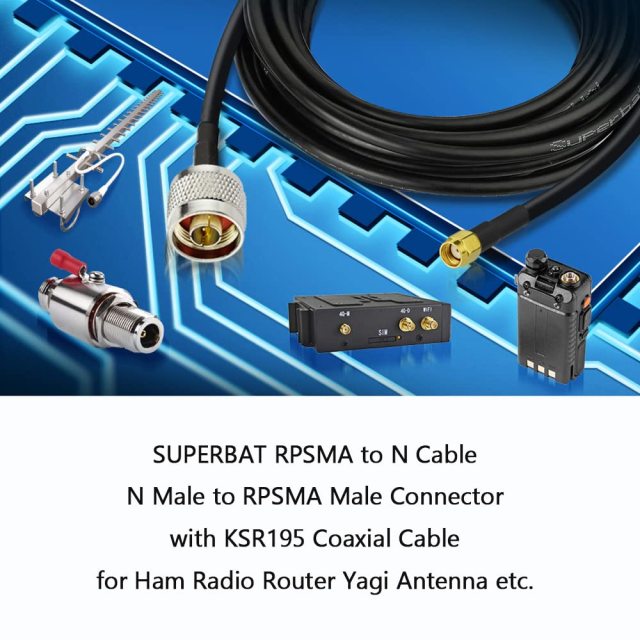 Superbat N to RP-SMA Cable N Male to RPSMA Male Connector KSR195 Low Loss Coaxial Cable 32.8ft for Helium Hotspot HNT Miner RAK Nebra Bobcat LoRa Geteway Antenna Ham Radio WiFi Router Yagi Antenna