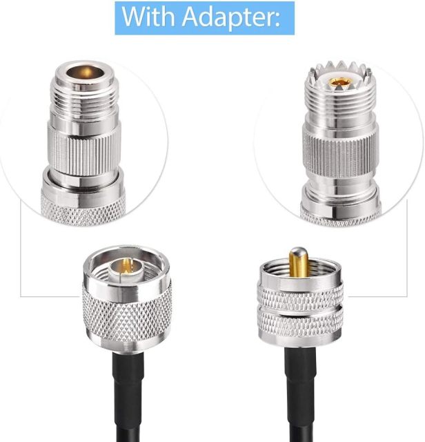 SUPERBAT N Male to PL259 RF Coaxial Coax Cable 25ft + 2pcs N Female / SO239 Adapter Kit for Booster Antenna SWR Meter Ham Radio Duplexer Repeater etc.