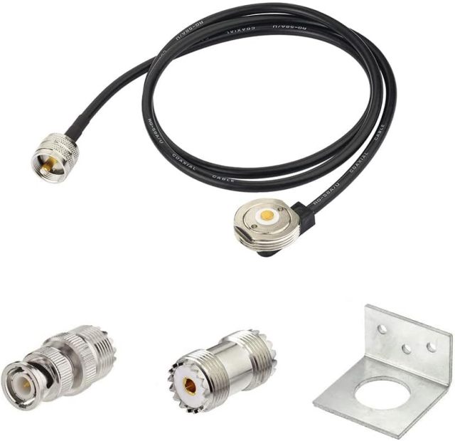 Superbat Nmo Antenna Mount to PL-259(UHF Male) Cable (RG58 3ft) Extension Cable with L-Bracket + SO239 to BNC Adapter SO239 Coupler for Yaesu HYT Vertex Icom Trunk Mobile Radios