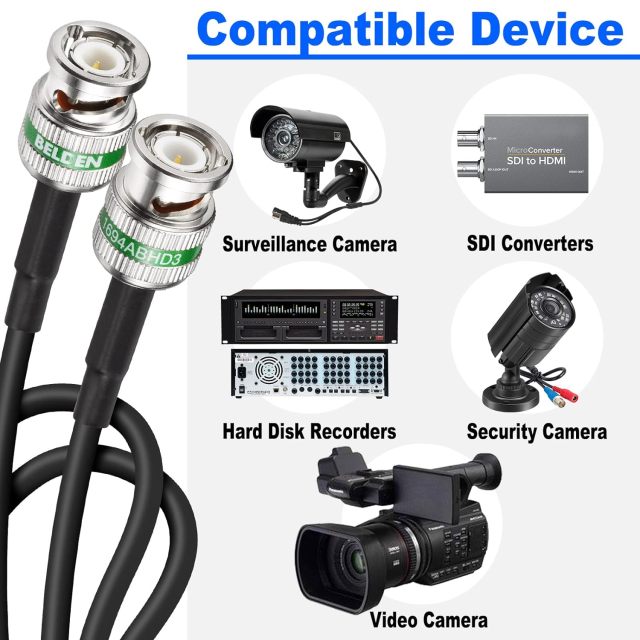 Superbat 12G SDI Cable 3ft 4K UHD SDI Video Cable 75 Ohm BNC Cable Supports 6G-SDI 12G-SDI 4k/8k Video 60fps Transmission,for Video Security Camera SDI Converter