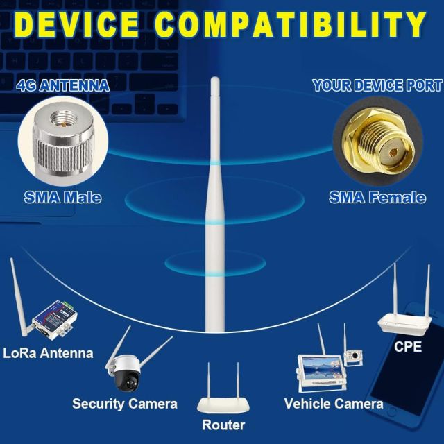 Superbat 4G LTE Antenna SMA 8dBi Wide Band Omni Directional Antenna White 700-2700Mhz for Network Hotspot Modem Security Camera Access Point