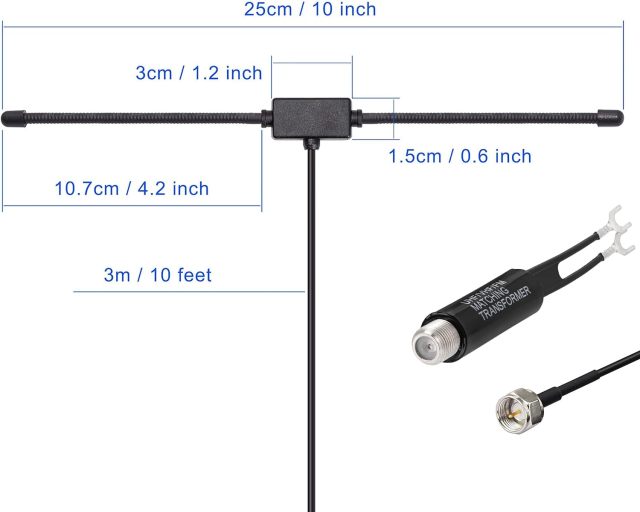 Bingfu 75 Ohm 300 Ohm FM T Shape Dipole Antenna for Indoor Digital HD Radio Table Top FM Radio Home Stereo Receiver AV Audio Video Home Theater Receiver HDTV TV Tuner