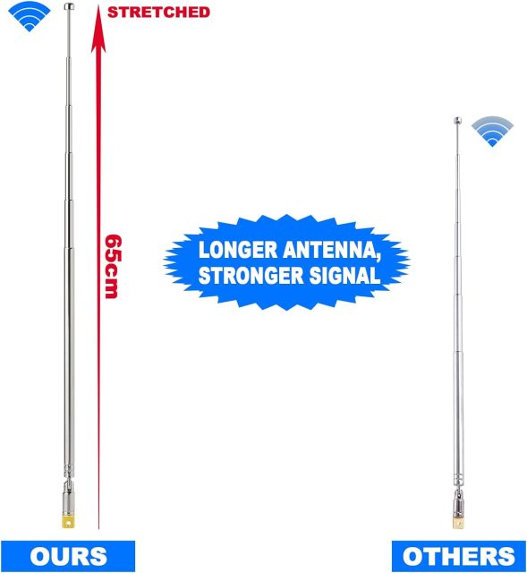 Bingfu 6 Sections Telescopic 65cm AM FM Antenna Portable Radio Antenna Replacement (2-Pack) Compatible with Indoor Portable Radio Home Stereo Receiver AV Audio Video Home Theater Receiver TV Tuner