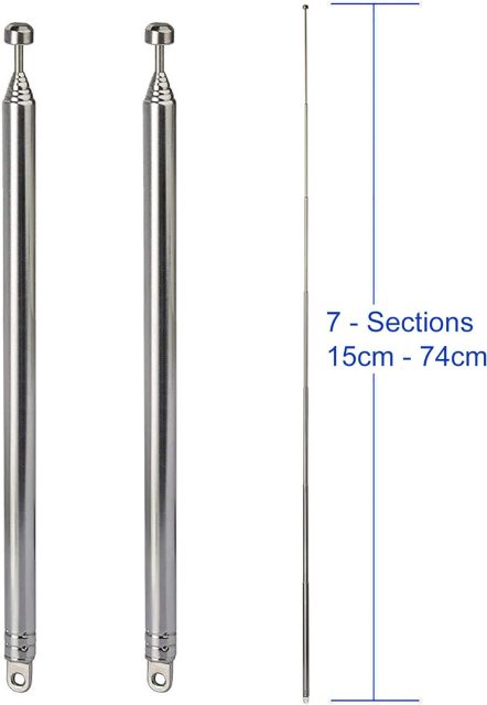 Bingfu 7 Sections Telescopic 74cm AM FM Antenna Portable Radio Antenna Replacement (2-Pack) Compatible with Indoor Portable Radio Home Stereo Receiver AV Audio Video Home Theater Receiver TV Tuner