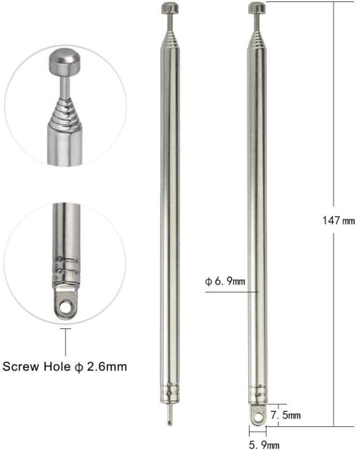 Bingfu 7 Sections Telescopic 74cm AM FM Antenna Portable Radio Antenna Replacement (2-Pack) Compatible with Indoor Portable Radio Home Stereo Receiver AV Audio Video Home Theater Receiver TV Tuner