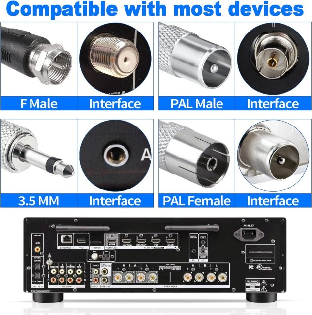 Bingfu Strong Magnetic Base FM Radio Antenna Telecopic for Pioneer Onkyo Yamaha Marantz Sherwood Indoor Digital HD Radio FM Radio Bluetooth Home Stereo Receiver AV Audio Video Home Theater Tuner