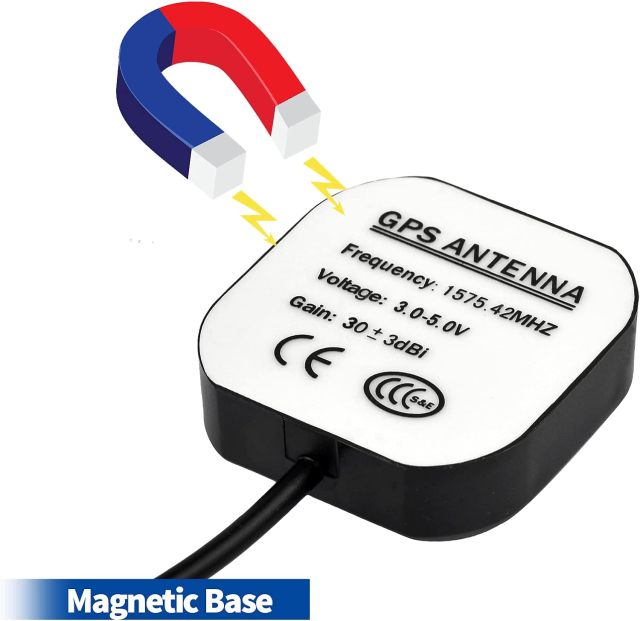Bingfu Vehicle Waterproof Active GPS Navigation Antenna with SMA Male Connector for Car Stereo Head Unit GPS Navigation System Module Truck Marine Boat GPS Tracker Locator Real Time Tracking