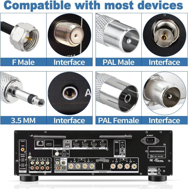 Bingfu FM Radio Dipole Antenna for Stereo Receiver Indoor Pioneer Onkyo Yamaha Marantz Bose Wave Music System FM Radio Home Stereo Receiver AV Audio Video Home Theater Receiver