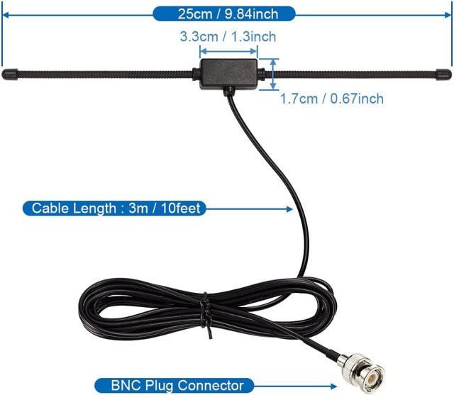 Bingfu Police Radio Scanner Antenna 20-1300MHz Adhesive Mount BNC Male Dipole Antenna Vehicle Ham Radio Amateur Radio Mobile Scanner Antenna Compatible with Uniden Bearcat Whistler Radio Shack Scanner
