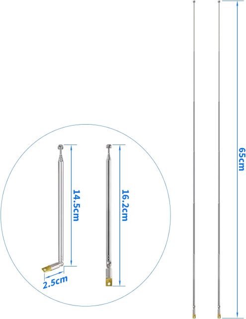 Bingfu 6 Sections Telescopic 65cm AM FM Antenna Portable Radio Antenna Replacement (2-Pack) Compatible with Indoor Portable Radio Home Stereo Receiver AV Audio Video Home Theater Receiver TV Tuner