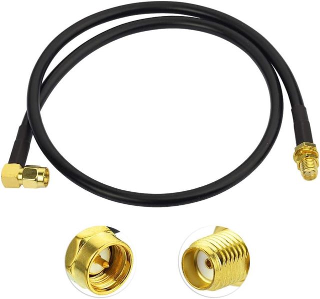 BINGFU Ham Radio Antenna Extension Cable SMA Male Right Angle to SMA Female RG58 Coaxial Cable 60cm 2 feet for Ham Radio BaoFeng Wouxun Icom Yaesu Vertex Standard Horizon Marine VHF Radio