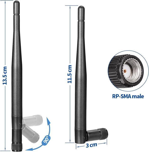 Bingfu Dual Band WiFi Antenna 2.4GHz 5GHz 5.8GHz 3dBi RP-SMA Male Antenna Replacement (2-Pack) for WiFi Router Wireless Network Card USB Adapter Security IP Camera Video Surveillance Monitor