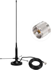 Bingfu Vehicle Mobile Ham Radio Antenna with Ground Planes Dual Band VHF UHF 136-174MHz 400-470MHz Magnetic Base Mount Soft Whip Antenna PL259 Male Connector for Car Amateur Radio Marine VHF Radio