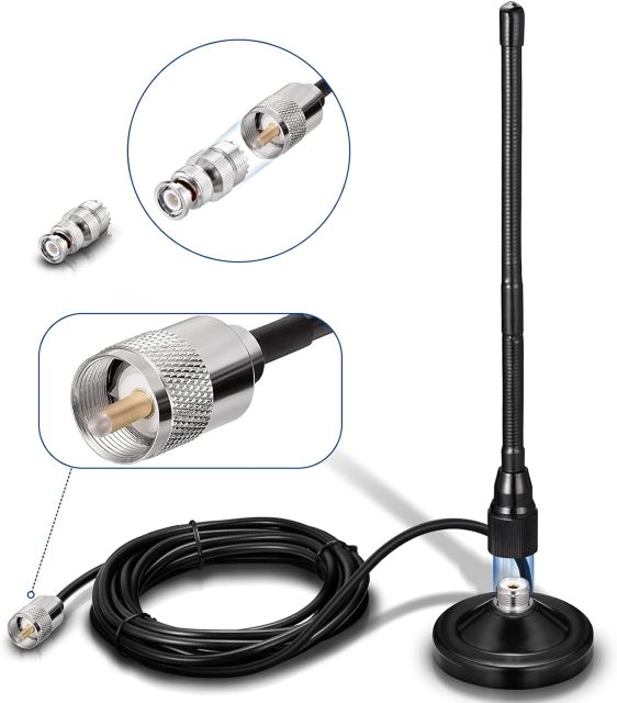 Bingfu 27MHz CB Radio Antenna Magnetic Base Soft Whip PL259 & BNC Male Compatible with Cobra Midland Uniden Maxon President Mobile CB Radio Antenna Kit for Car Truck