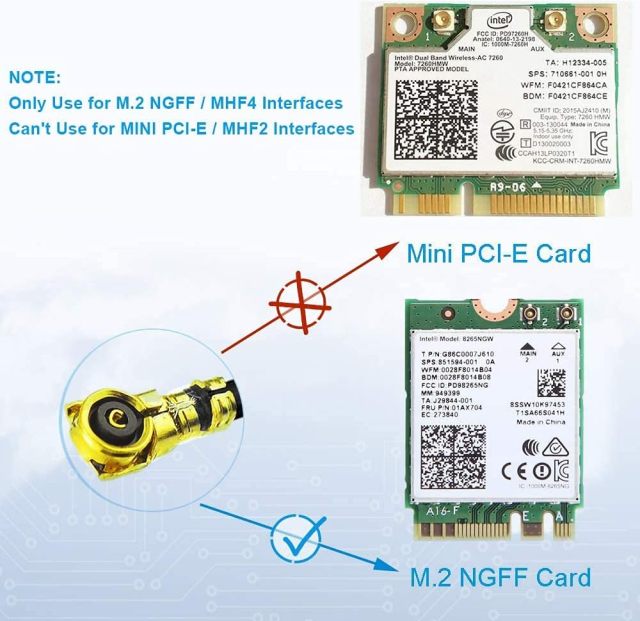 Bingfu M.2 WiFi Antenna 2.4GHz 5GHz 5.8GHz 3dBi MIMO RP-SMA Male (2-Pack) + 2 x 12 inch Ngff Ipex4 to Rp-SMA Cable for M.2 NGFF Intel Wireless Network Card WiFi Adapter Laptop