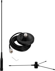 Bingfu Vehicle Mobile Ham Radio Antenna with Ground Planes Dual Band VHF UHF 136-174MHz 400-470MHz Magnetic Base Mount Soft Whip Antenna PL259 Male Connector for Car Amateur Radio Marine VHF Radio