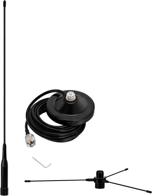 Bingfu Vehicle Mobile Ham Radio Antenna with Ground Planes Dual Band VHF UHF 136-174MHz 400-470MHz Magnetic Base Mount Soft Whip Antenna PL259 Male Connector for Car Amateur Radio Marine VHF Radio