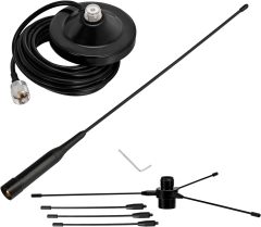 Bingfu Vehicle Mobile Ham Radio Antenna with Ground Planes Dual Band VHF UHF 136-174MHz 400-470MHz Magnetic Base Mount Soft Whip Antenna PL259 Male Connector for Car Amateur Radio Marine VHF Radio