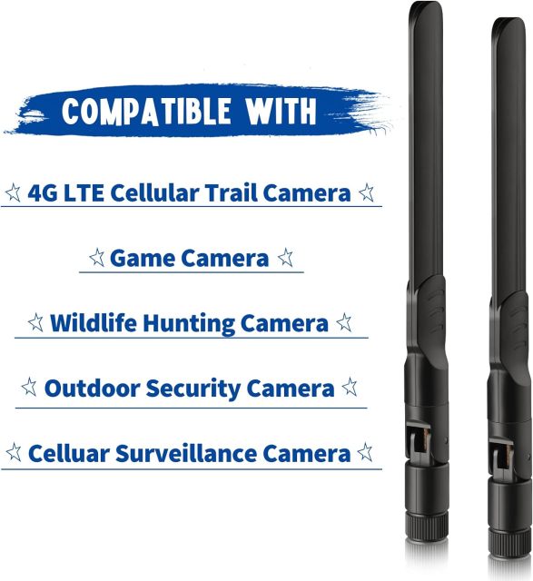 Bingfu 4G LTE Cellular Trail Camera Antenna 8dBi RP-SMA Male Antenna (2-Pack) Compatible with Spypoint Link Micro Solar EVO Link S Dark Wildlife Hunting Game Cam Outdoor Mobile Security Camera