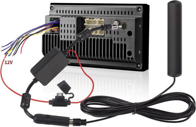 Bingfu Car Antenna Car Stereo FM AM Radio Antenna Signal Booster Amplifier Amp,12V Power Supply DIN Plug Connector Adapter for Vehicle Truck SUV Car Audio Radio Stereo Media Head Unit Receiver