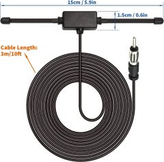 Bingfu Universal Car Stereo AM FM Dipole Antenna,Hidden Adhesive Mount AM FM Radio Antenna for Vehicle Car Truck SUV Radio Stereo Head Unit Receiver Tuner,10 feet Cable DIN Plug Connector