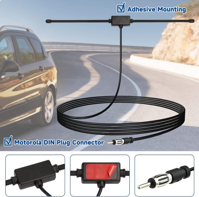 Bingfu Car Antenna Car FM AM Radio Dipole Antenna Adhesive Mount Car Stereo Antenna for Vehicle Truck SUV Car Radio Stereo in Dash Head Unit CD Media Receiver Player Audio Radio Marine Boat Radio