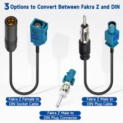 BINGFU Universal Vehicle FM AM Radio Fakra Z Male Female to DIN Plug Connector Cable (2-Pack) with Fakra Z Male to DIN Plug Connector for Car Stereo Audio HD Radio Head Unit CD Media Player Receiver